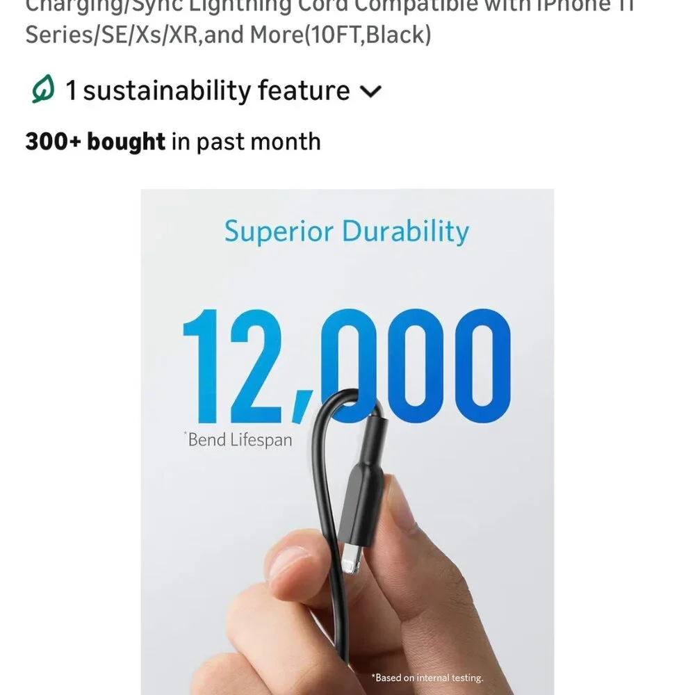 Anker Powerline II Lightning Cable USB Charging 10 ft
